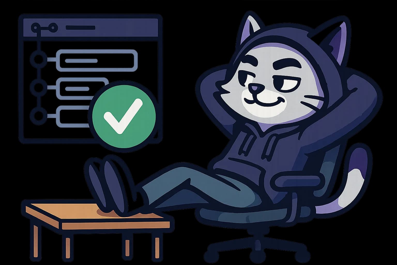 The LGTM mascot relaxing next to a completed, approved review
